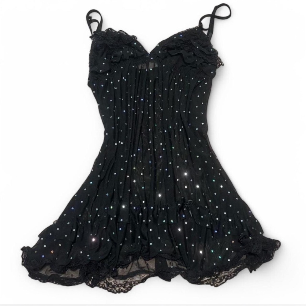Black sequin slip babydoll mini dress